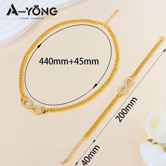 Ensemble de bijoux en zircone plaqué or 24 carats pour femmes arabes collier pendentif infini bracelet occasions spéciales engagement fête