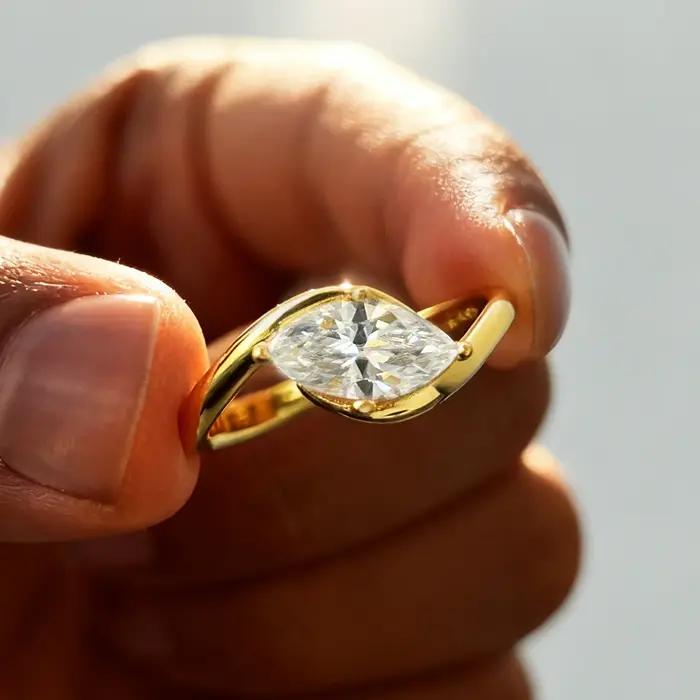 BXINY 1/2CT Marquise Moissanite bague S925 argent plaqué or 18K pour femmes hommes Solitaire alliance cadeau bijoux fins avec GRA