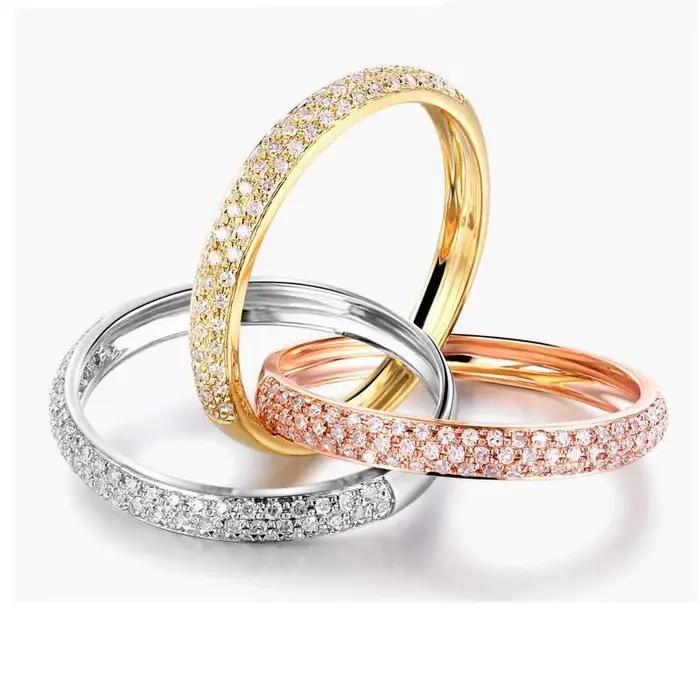 Triple cercles or/or Rose/argent bague trois couleurs bijoux de luxe couleur argent pavé CZ bague fe