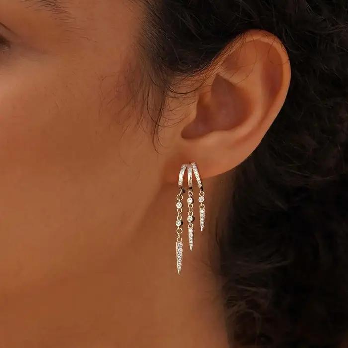 Femmes boucles d'oreilles 14k plaqué or véritable Triple Huggie