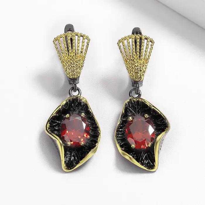 Ensemble de bijoux de forme narpour femme or noir zirconium rouge goutte d'eau engagement luxe classique