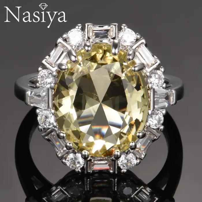 Nasiya Citrine pierres précieuses anneaux pour femmes bijoux bague anniversaire de mariage Paty cadeau en gros