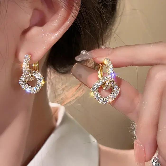 Boucles d'oreilles de luxe coréennes en plaqué or avec pendentif géométrique carré en Zircon pour femmes élégantes occasions spéciales