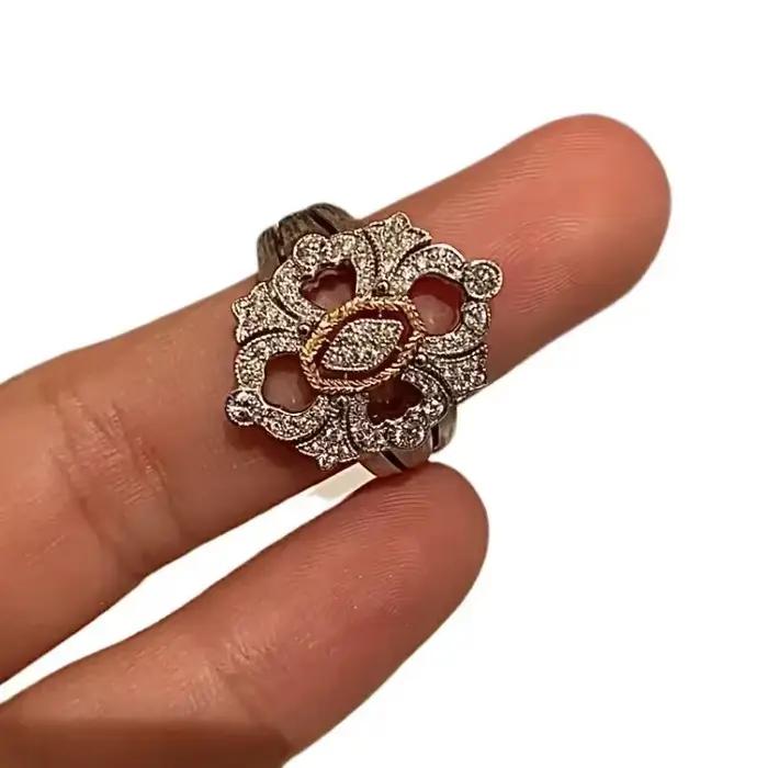 Bague de fiançailles florale en argent 925, unique et belle, en dentelle évidée, exquise, deux tons, bijoux fins