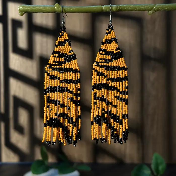 AHAYA – boucles d'oreilles bohème officielles à pampilles, perles de rocaille, perles de verre, impr