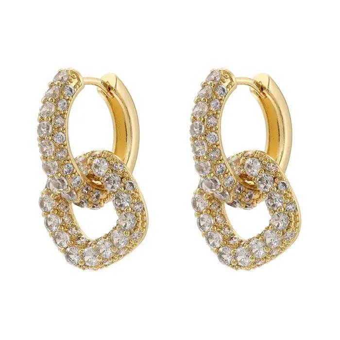 Boucles d'oreilles créoles petites pour femmes avec breloques carrées et zircone cubique – Bijoux fantaisie colorés en gros : VE917
