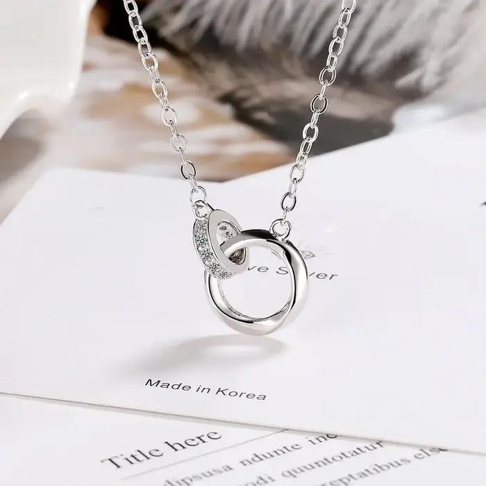 Collier en argent Sterling S925 pour femmes, plein de diamants et Zircon, bague Simple Möbius, chaîne de clavicule