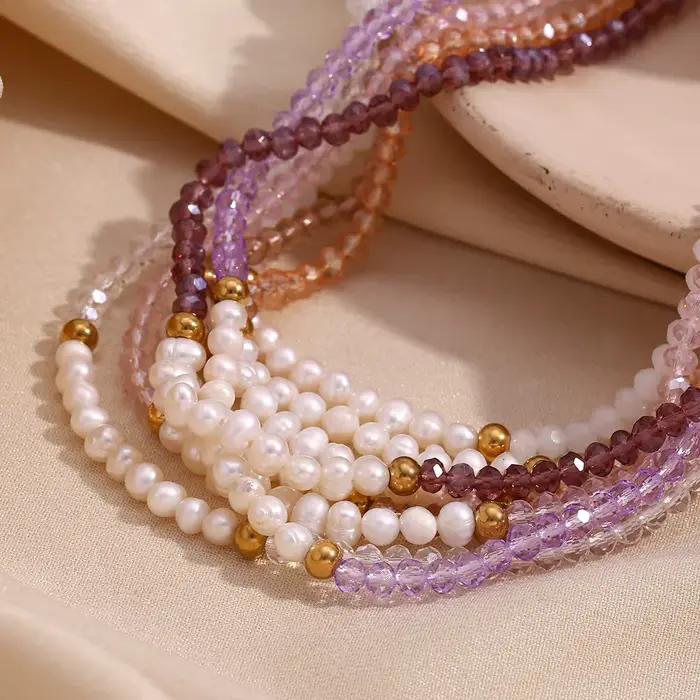 E.B.belle-Collier fait main en cristal taillé de perles d'eau douce