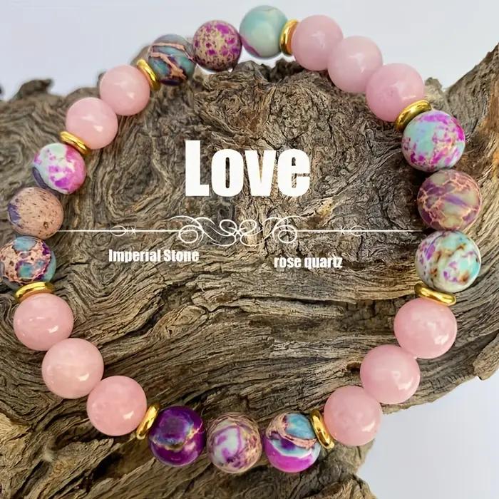Attract Love Bracelet Bracelet de perles en jaspe impérial coloré et quartz rose pour femme