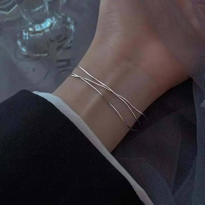 Bracelet en Argent Sterling 925 Coréen Multicolore pour Femmes Occasions Spéciales Soirées Élégantes