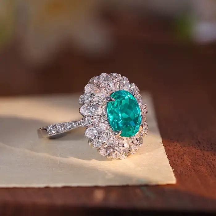 Bague de fiançailles en tourmaline Paraiba et zirconium pour femmes, alliance de mariage, élégance classique, certificat GDTC inclus, occasion spéciale