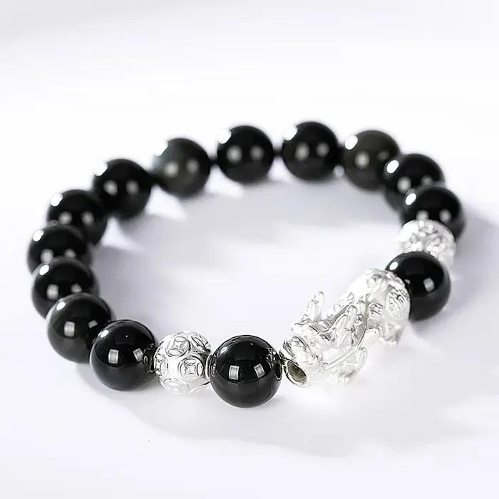Heren – Bracelets en pierre d'obsidienne noire