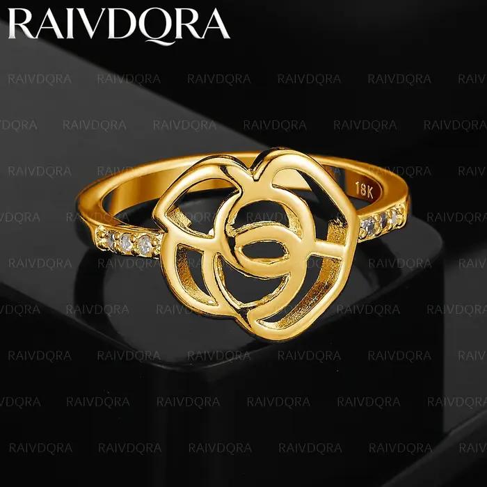 Bague creuse en zircon plaqué or 18 carats pour femmes, bijoux à la mode, accessoires de mariage élégants et nobles