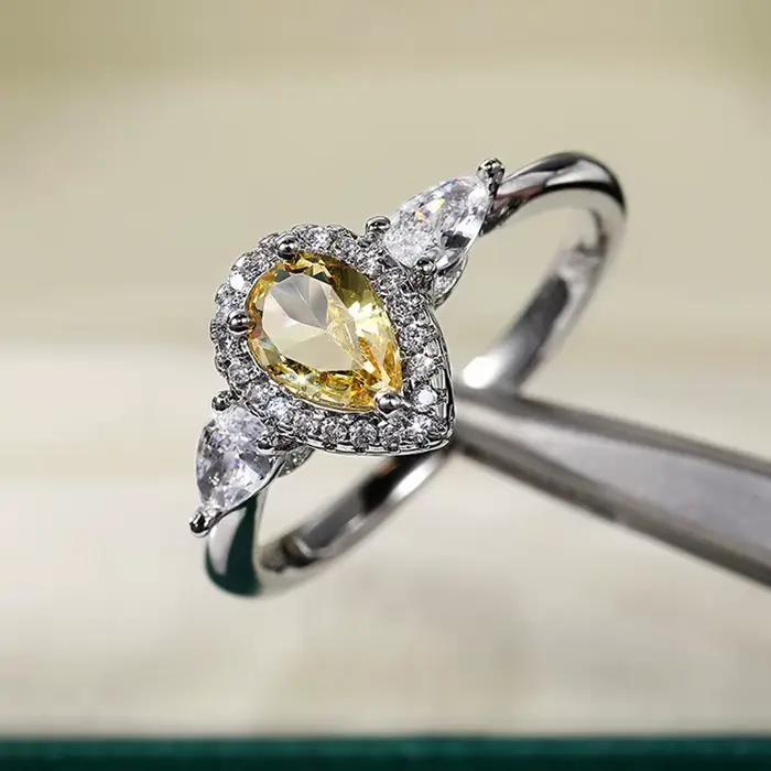 Bague de mariage en argent sterling 925 pour femmes, bagues de luxe en zircon jaune et rose, bijoux fins, vente en gros