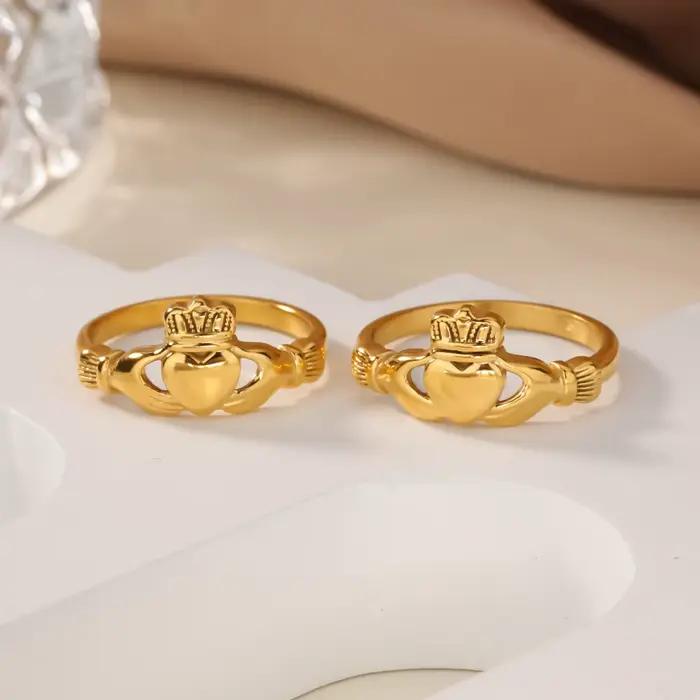 Bague Claddagh classique plaquée or 18 carats acier inoxydable nœud celtique alliance de mariage pour femme cadeau occasions spéciales