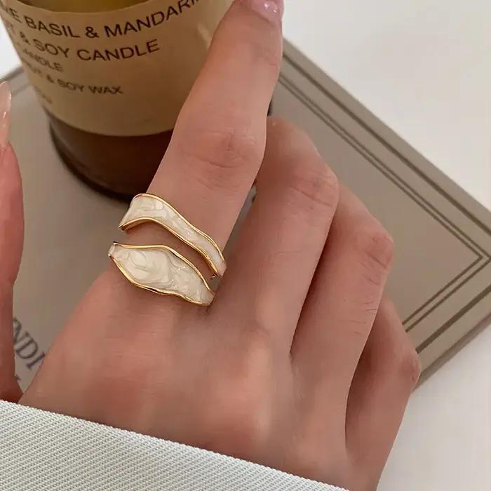 Bague vintage couleur or double goutte d'huile pour femmes alliance de mariage à la mode bijoux de luxe réglable pour parties et occasions spéciales