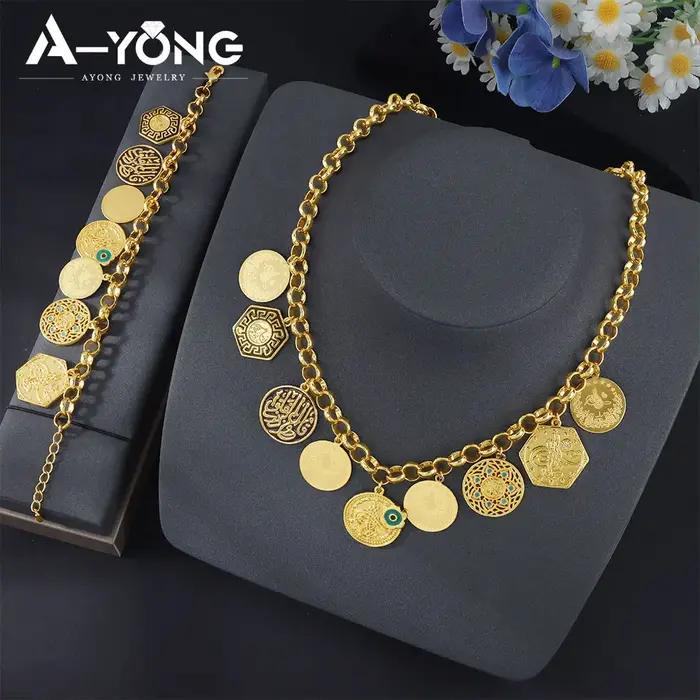 Collier à Breloques Arabe Hip Hop Plaqué Or 21 Carats Bijoux Vintage Pour Femmes Occasions Spéciales