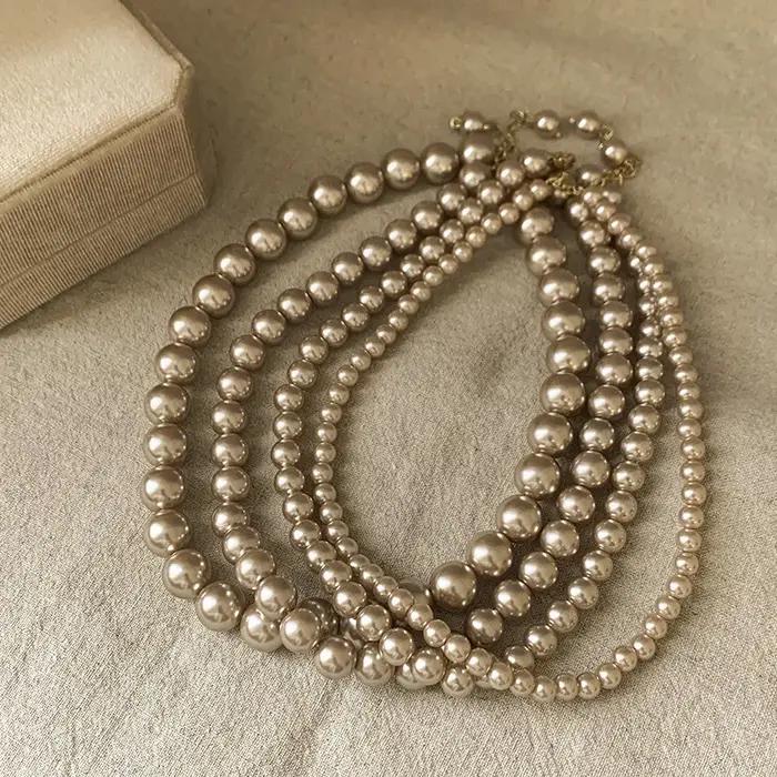 Collier de perles de couleur Champagne pour femmes