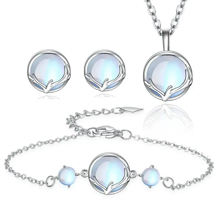 SAIYE 925 ensembles de bijoux en argent Sterling rond bois cristal boucles d'oreilles Bracelets coll