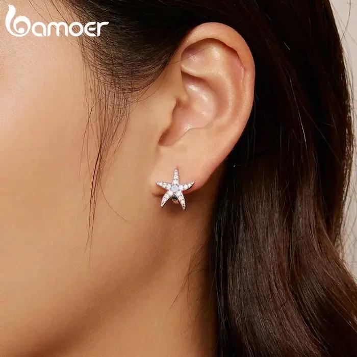 Bamoer-Boucles d'oreilles en argent regardé 925 pour femme