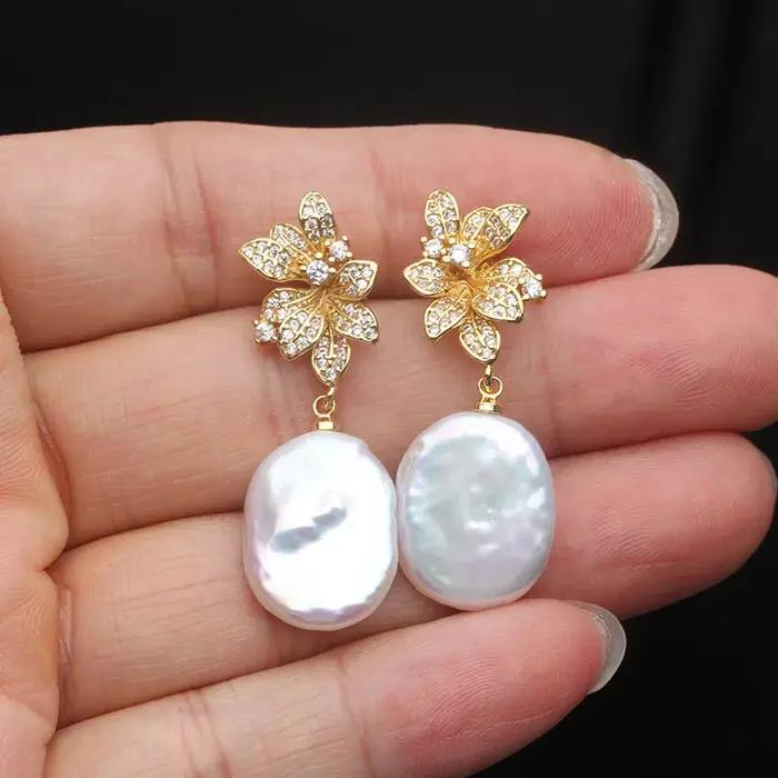 Grandes boucles d'oreilles originales en perles baroques d'eau douce pour femmes