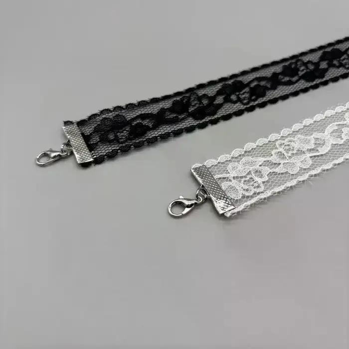 Collier ras du cou Harajuku gothique noir en dentelle florale