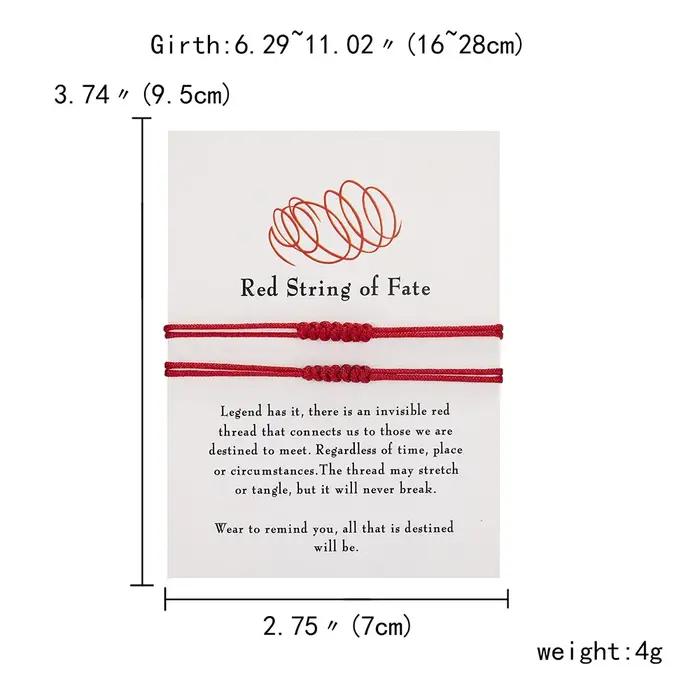 Bracelet à nœud en coton avec chaîne corde pour femmes et hommes, chaîne rouge du destin, symbole d'amitié et de bonheur pour couple