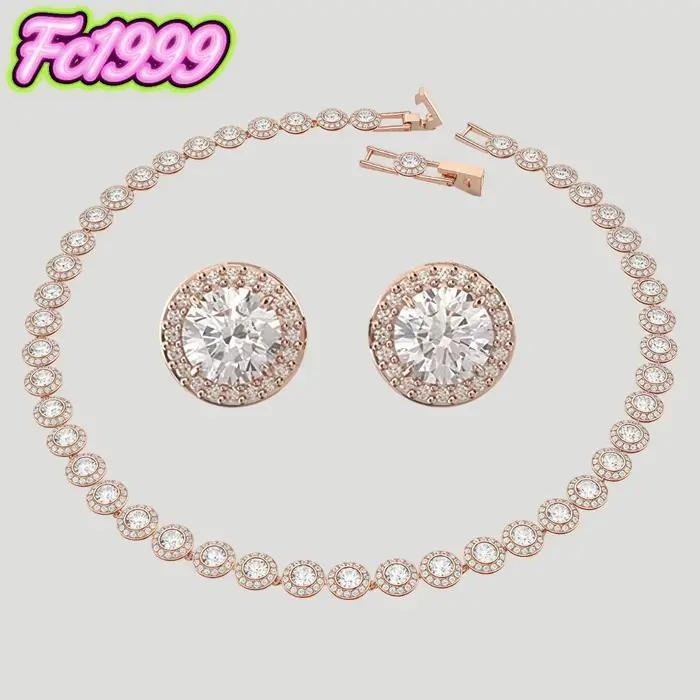 Ensemble de bijoux en argent sterling 925 de bonne marque, collier et boucles d'oreilles, cadeau romantique de luxe