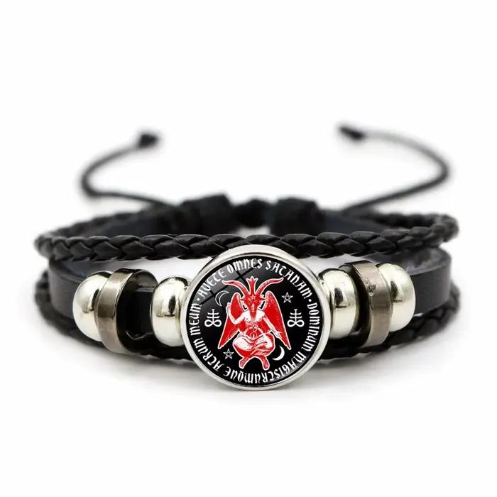 Bracelet satanique Lucifer Satan Baxter pendentif en verre Bracelet tricoté en cuir fait à la main multicouche perlé cadeaux artisanaux