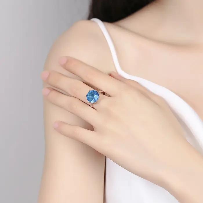 Bijoux pour femmes S925 bagues en argent saphir bleu Zircon bague de mariage ovale