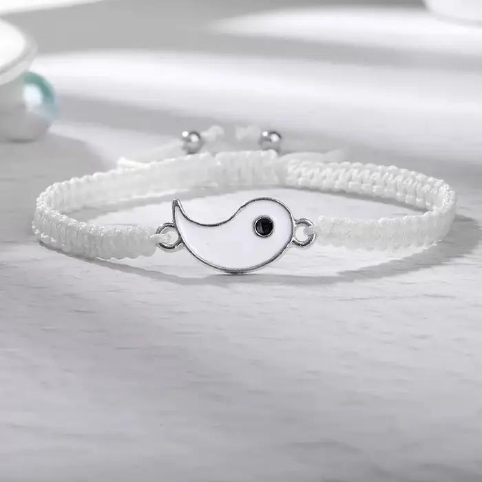 1 lot de 2 bracelets de réglage télescopique tressés en corde Yin et Yang simples Tai Chi Bagua noir et blanc pour hommes et femmes Coupl