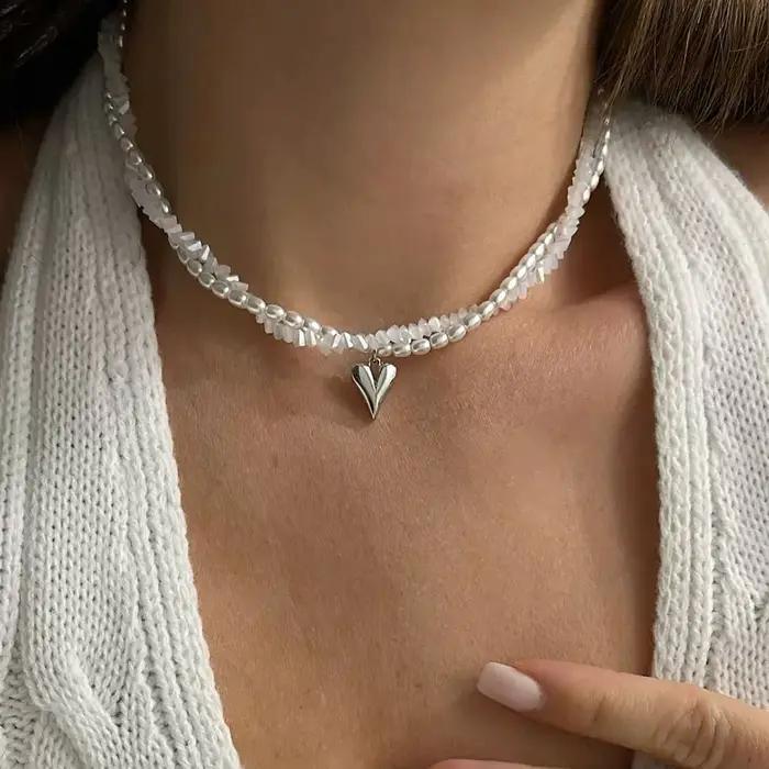 Collier pendentif chaîne à pampilles cristal et perles imprimées style bohème cadeau occasion spéciale femmes anniversaire saint valentin