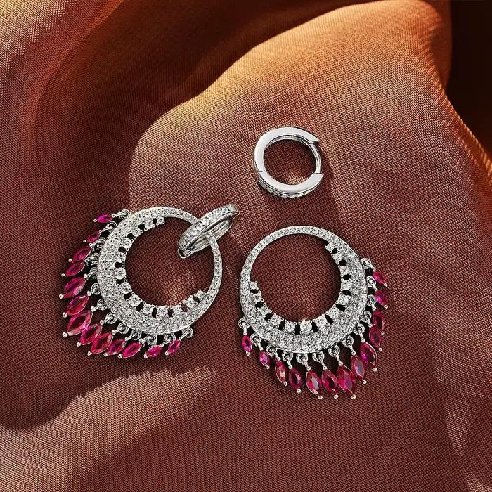 Wong Rain-Boucles d'oreilles créoles bohèmes en argent regardé 925, saphir taillé marquise, Moissani