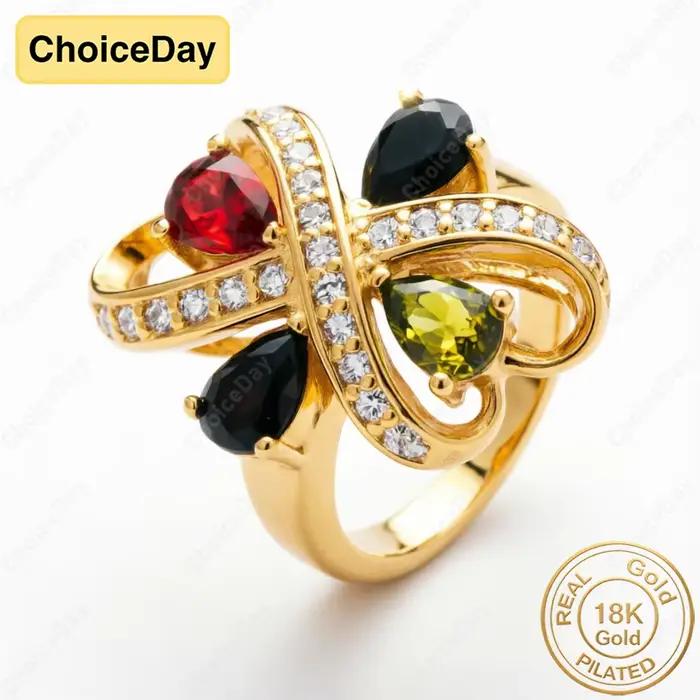 Bague en zircone en forme de cœur à quatre couleurs plaquée or 18 carats, bijou élégant pour femme,