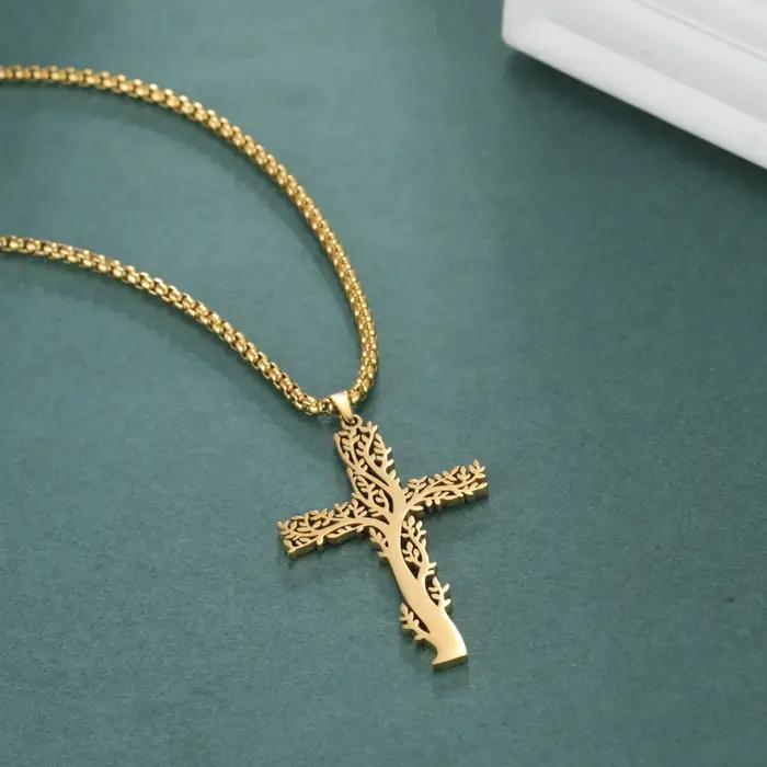Collier pendentif arbre de vie croix pour hommes et femmes