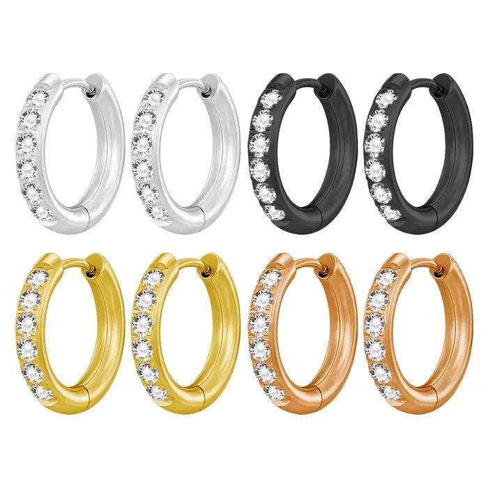 1 Paire de Boucles d'Oreilles Minimalistes Exquises en Zirconium Cristallin, Petites Créoles Fines pour Cartilage, pour Femme, Bijoux de Piercing Hélix Tragus