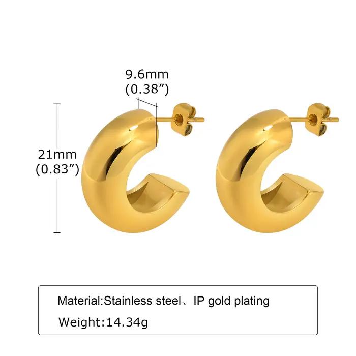 Boucles d'Oreilles Créoles Élégantes en Acier Inoxydable pour Femmes Occasions Spéciales Mode Grosses Boucles D'Oreilles Plaquées Or Argent