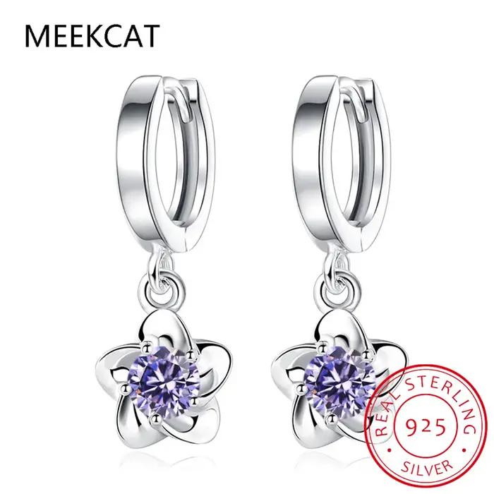 Boucles d'oreilles créoles fleur mignonnes en argent 925 avec zirconie cubique pour femmes et filles occasions spéciales mariage engagement anniversaire fête