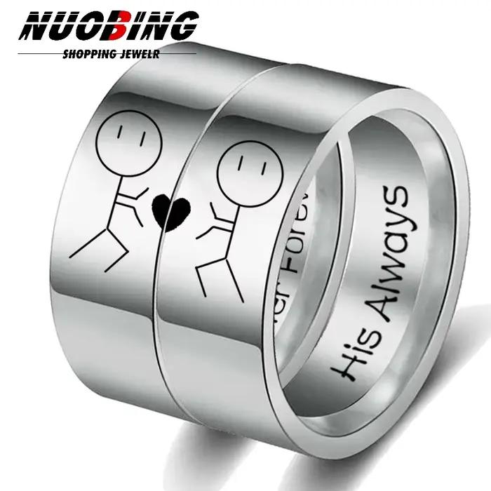 Dessin animé Anime Image amour Couple anneau mode titane acier Couple anneaux avec lettres je t'aime à l'intérieur bijoux cadeaux pour l'amour