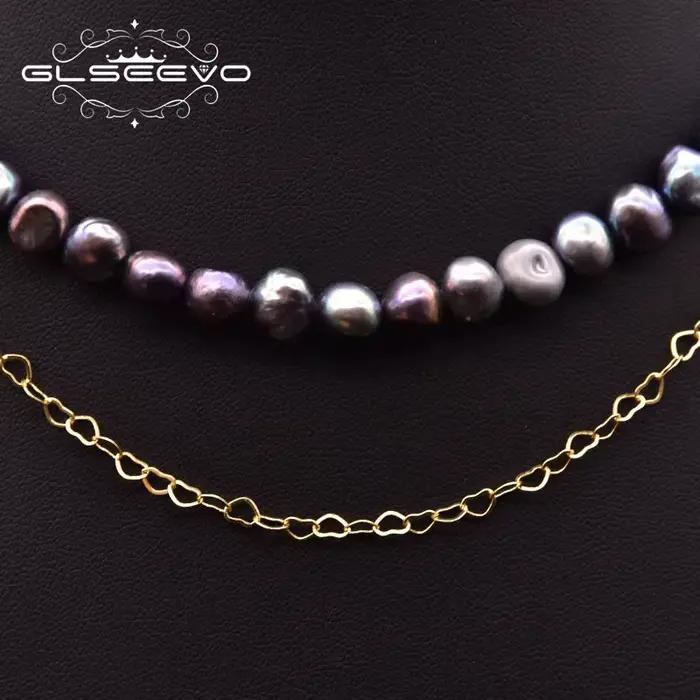 GLSEEVO-Collier de perles baroques d'eau douce naturelles pour femme, perle noire faite à la main, bijoux de mariage, cadeau de fête, GN029pipeline