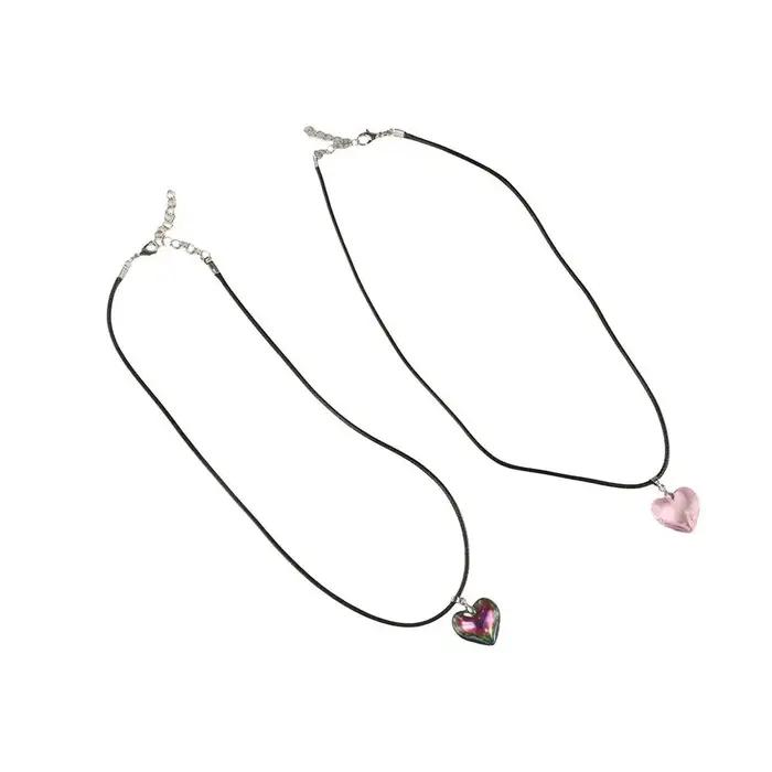 Punk coeur cristal collier gothique corde chaîne rouge
