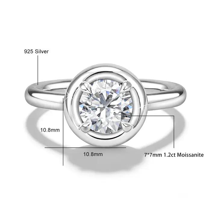 Bague solitaire ronde en Moissanite, en argent Sterling 925, bagues de fiançailles et de mariage pou