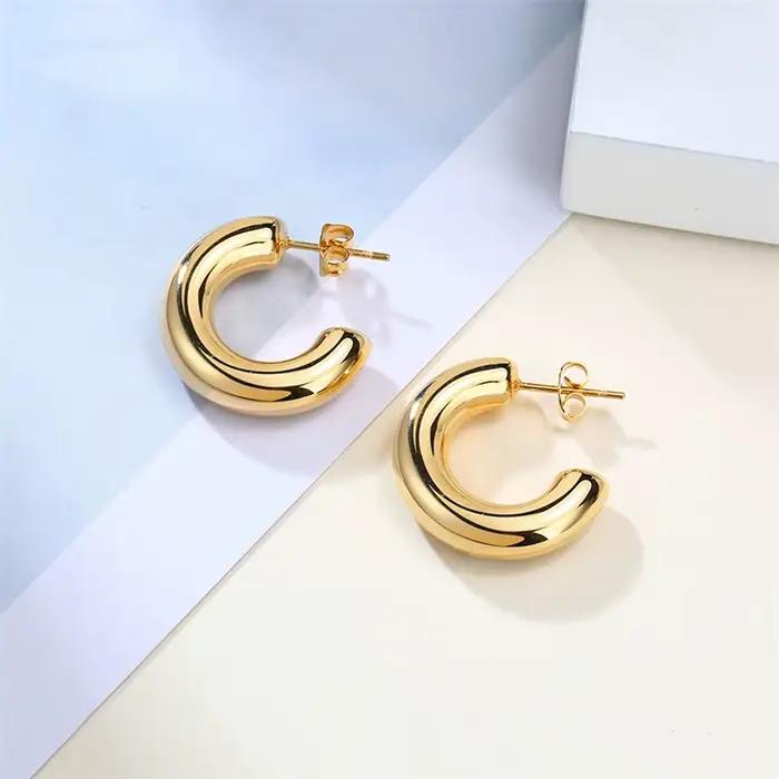 Boucle d'oreille creuse pour femmes, boucles d'oreilles en acier inoxydable, moyen, audacieux, sans ternissement, minimaliste 2022