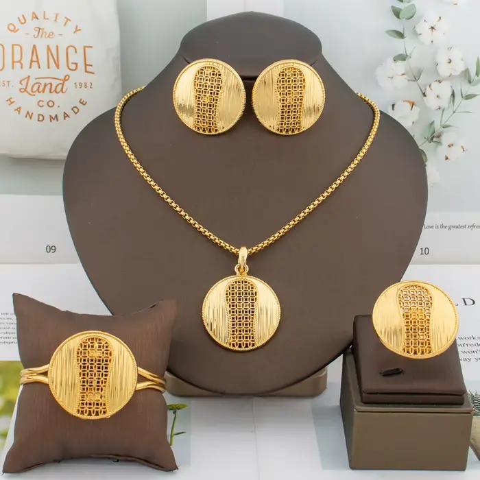 Ensemble de bijoux couleur or dubaï, chaîne Design carte africaine, boucles d'oreilles pour femmes, bague Barcelet, cadeau de fête de mariage