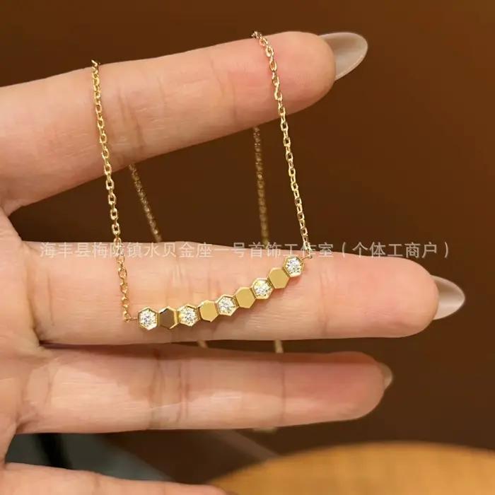Collier en or CNC classique en forme de nid d'abeille avec diamants, fait main, haut de gamme, empil