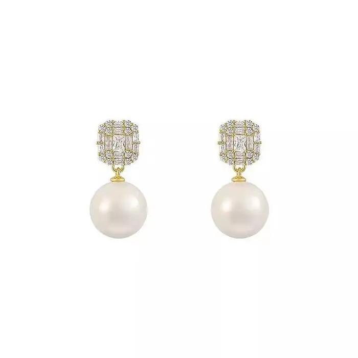Boucles d'oreilles pendantes en cristal de zircon plaqué or avec perles, bijoux de luxe brillants pour femmes, pour bal de promo, banquet, cadeau