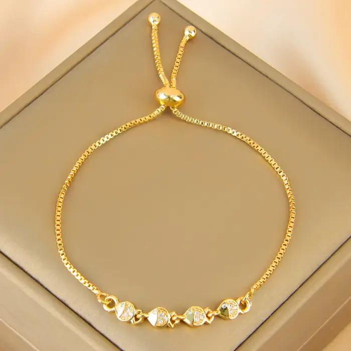 Bracelet exquis en zircone italienne plaqué or 21 carats, cordon de serrage brésilien, chaînes faite