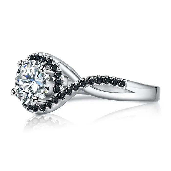Blcak Awn 2026 Nouvelle bague de fiançailles tendance en spinelle noire couleur argent pour femme