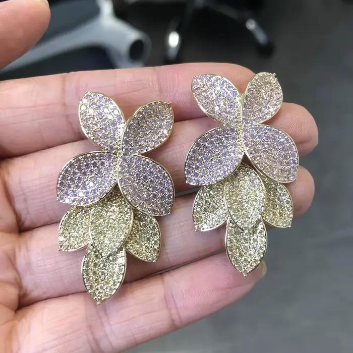Boucles d'oreilles Bilincolor en cuivre plaqué, zircone cubique, motifs géométriques, pour femmes, style moderne, occasions spéciales