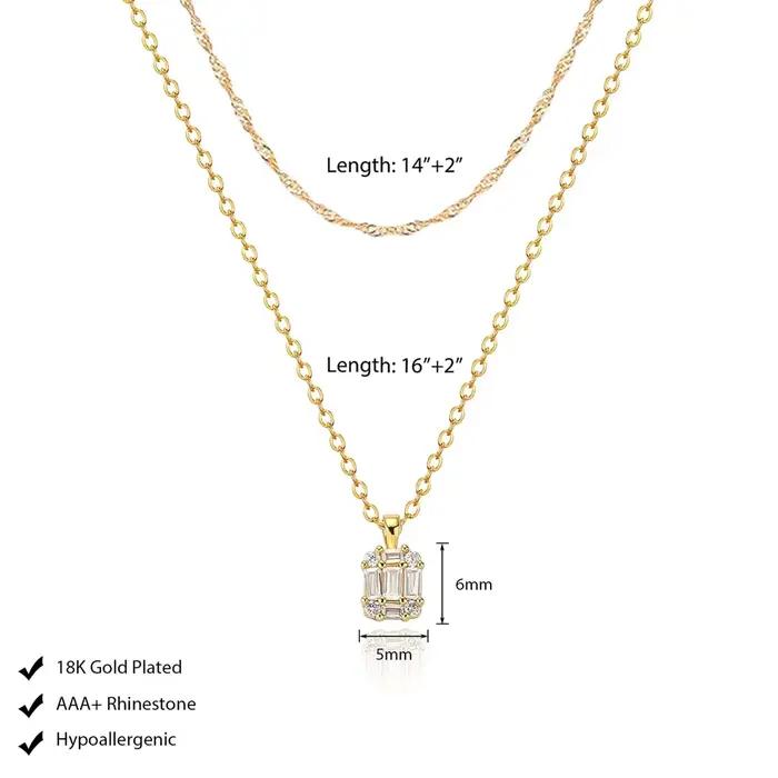 Collier en or plaqué 18 carats avec pendentif en zircon cubique carré pour femmes occasions spéciales et cadeaux pour filles